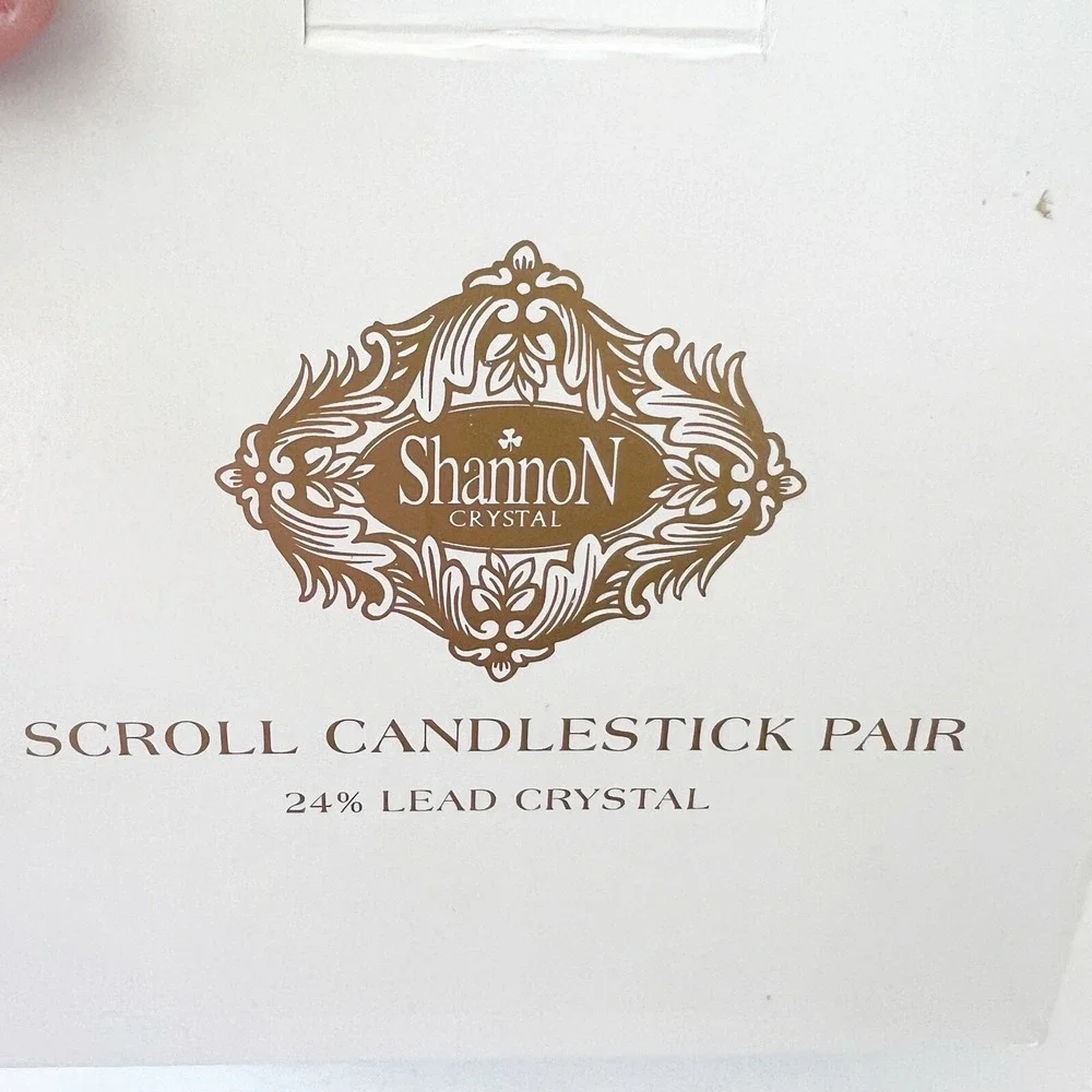 Shannon Crystal Ireland Scroll Candlestick Holders Godinger Czech Lead Crystal